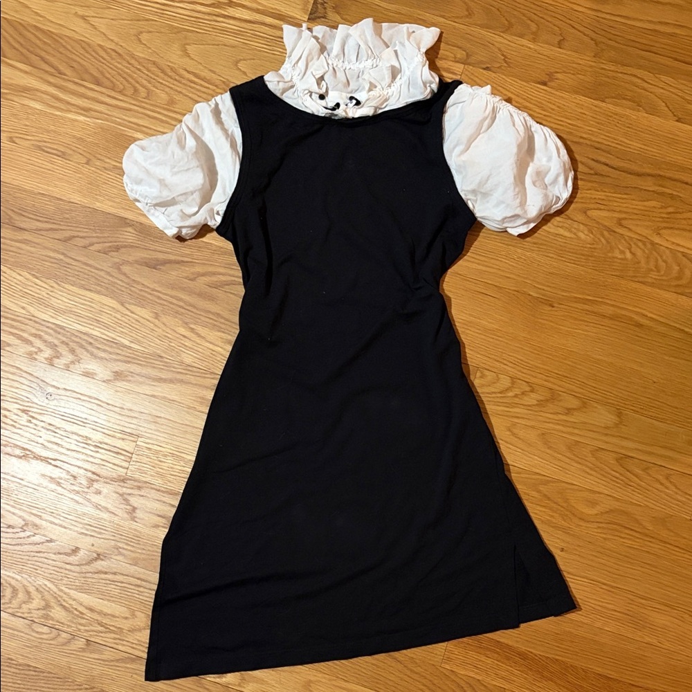 ANNE FONTAINE Black White Dress detachable French collar sleeves “CHALIMA” M 40